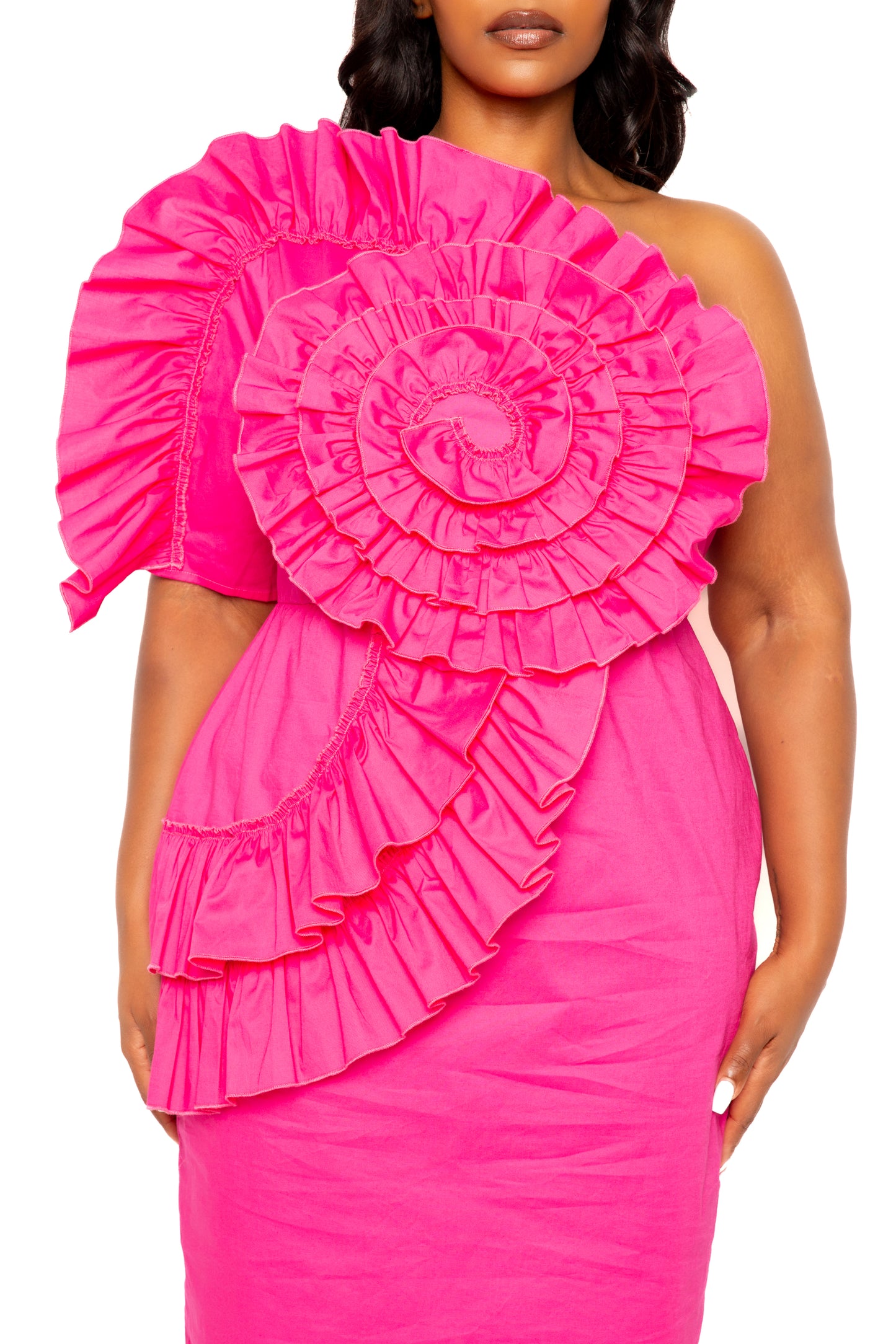 One Shoulder Midi Dress With Ruffle Details - Body By J'ne