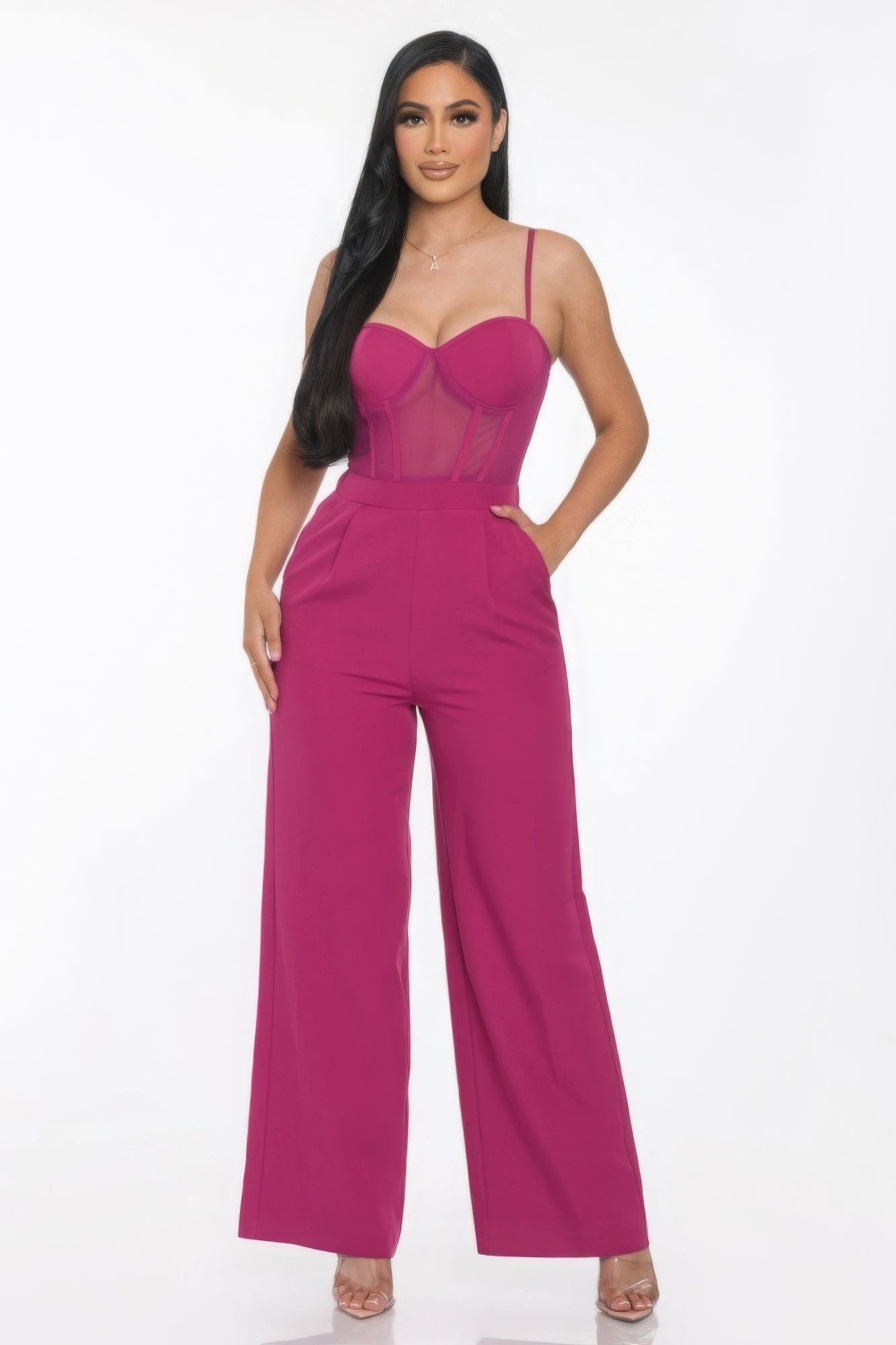 Mesh Insert Cup Wide Leg Jumpsuit - Body By J'ne