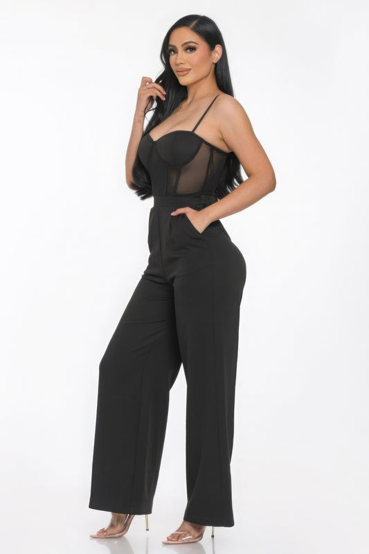 Mesh Insert Cup Wide Leg Jumpsuit - Body By J'ne