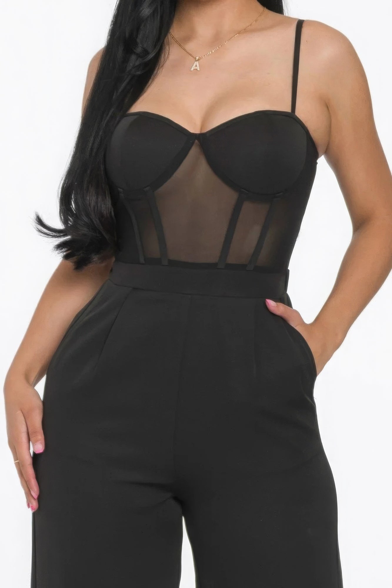 Mesh Insert Cup Wide Leg Jumpsuit - Body By J'ne