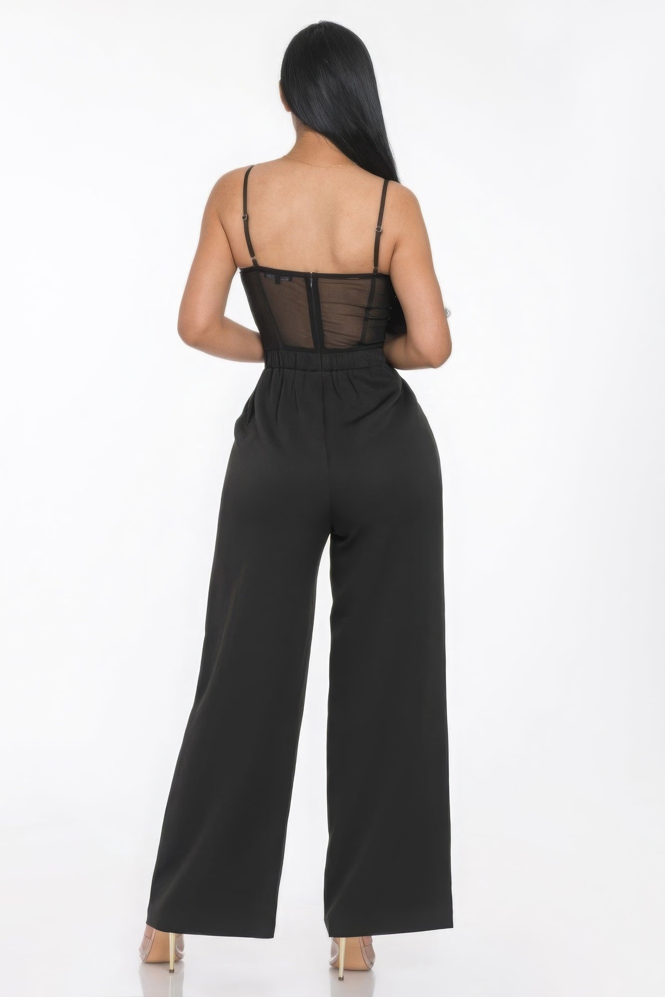 Mesh Insert Cup Wide Leg Jumpsuit - Body By J'ne