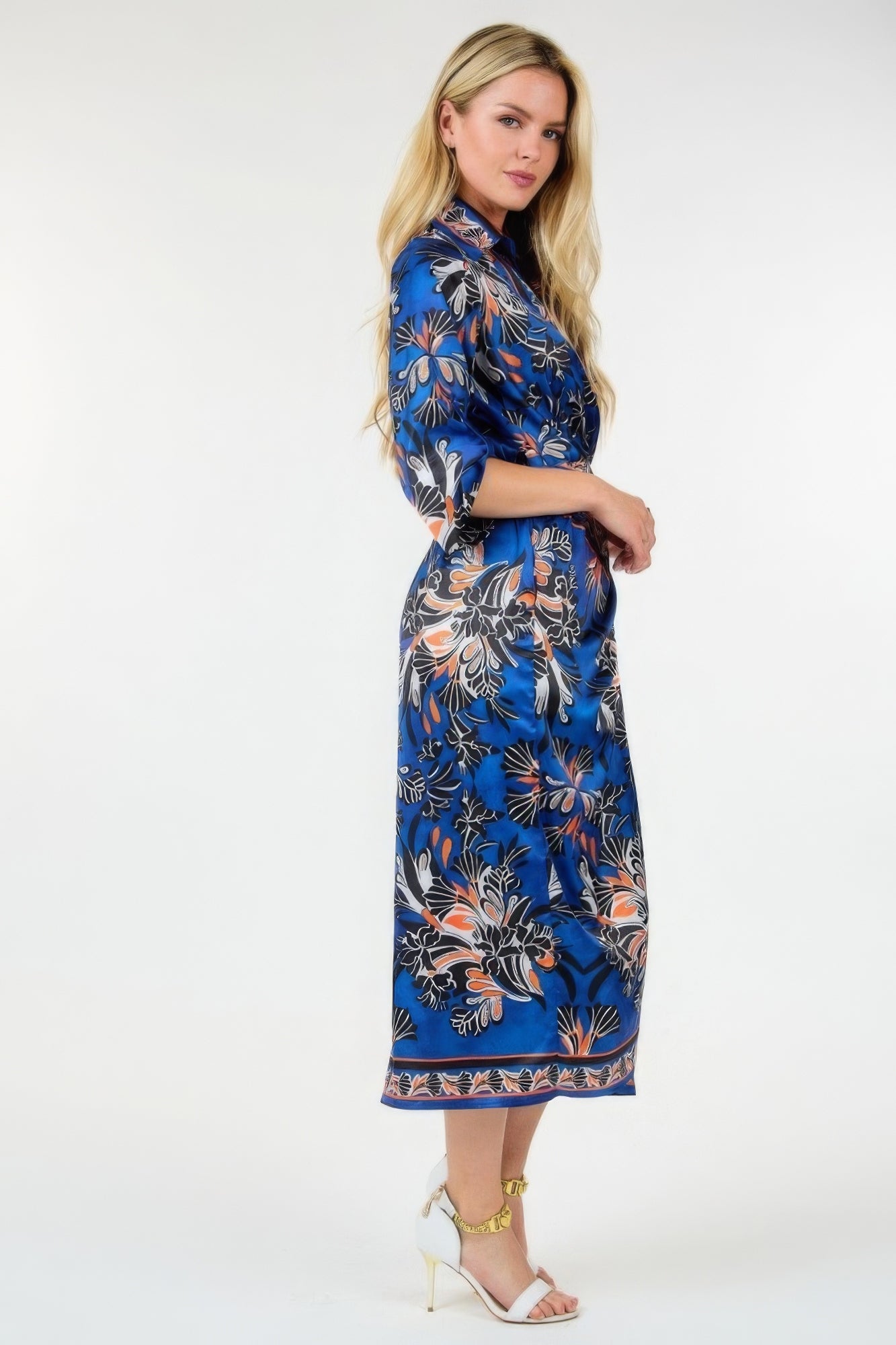 Wrap Front 3/4 Sleeve Printed Dress - Body By J'ne