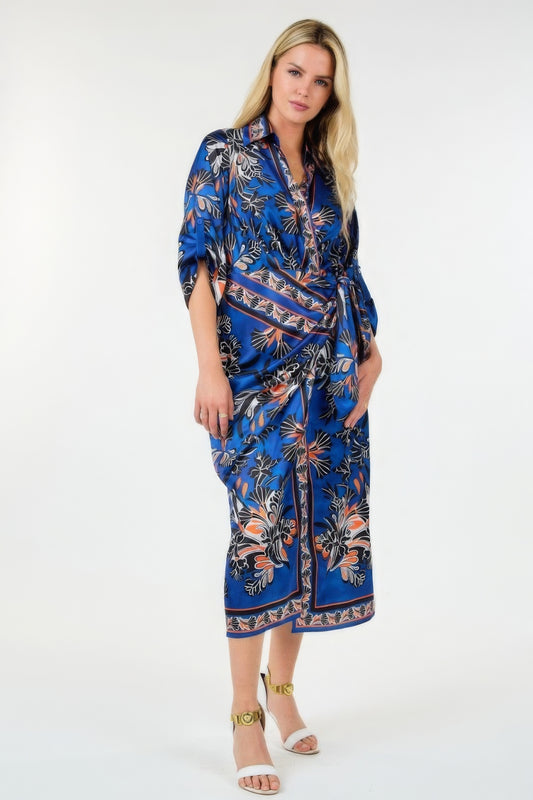 Wrap Front 3/4 Sleeve Printed Dress - Body By J'ne