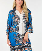 Multi Colored Collar Neck 3/4 Sleeve Dress - Body By J'ne