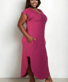 Plus Size Hidden Pocket Batwing Sleeve V Neck Long Dress - Body By J'ne