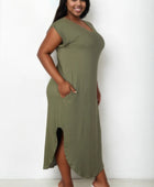 Plus Size Hidden Pocket Batwing Sleeve V Neck Long Dress - Body By J'ne