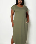 Plus Size Hidden Pocket Batwing Sleeve V Neck Long Dress - Body By J'ne