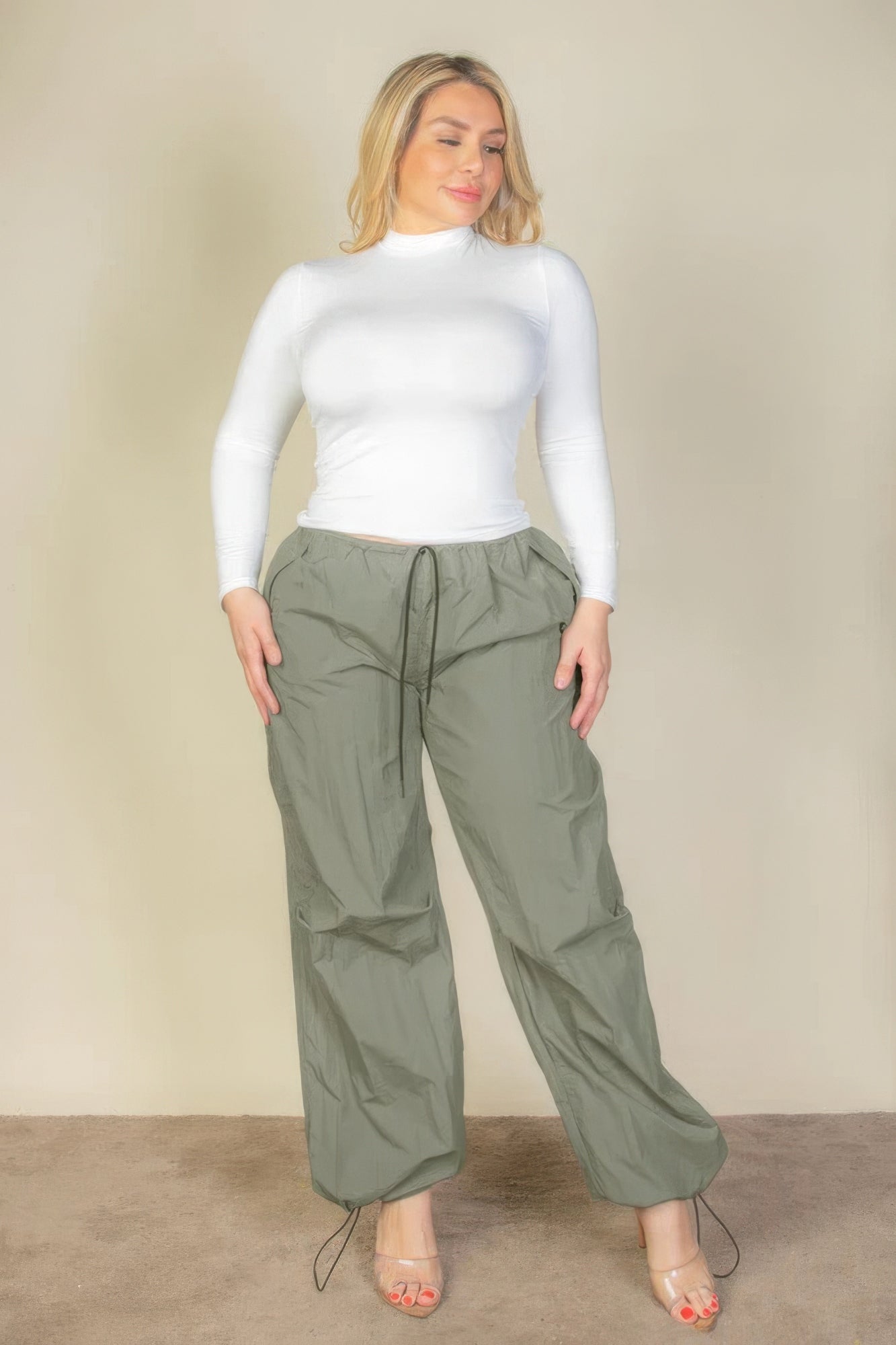 Plus Size Drawstring Waist Parachute Pants - Body By J'ne