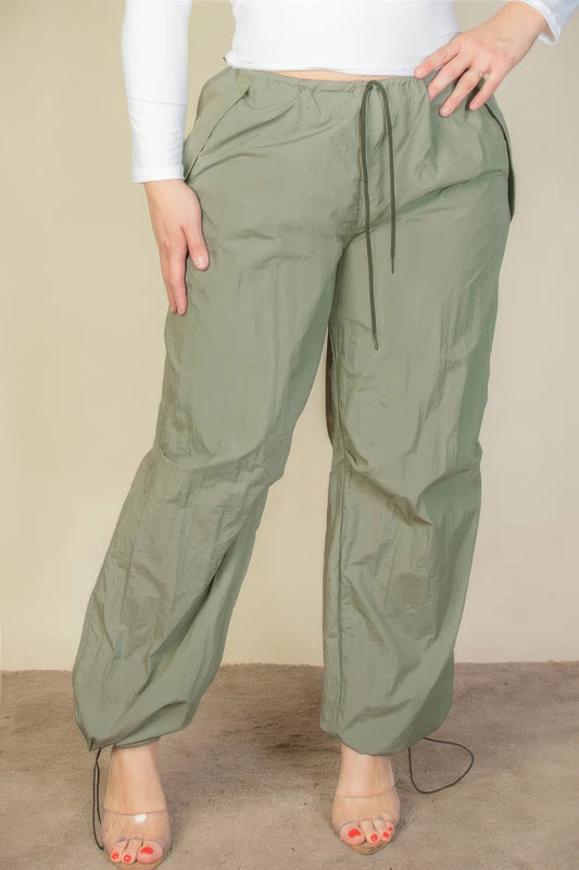 Plus Size Drawstring Waist Parachute Pants - Body By J'ne