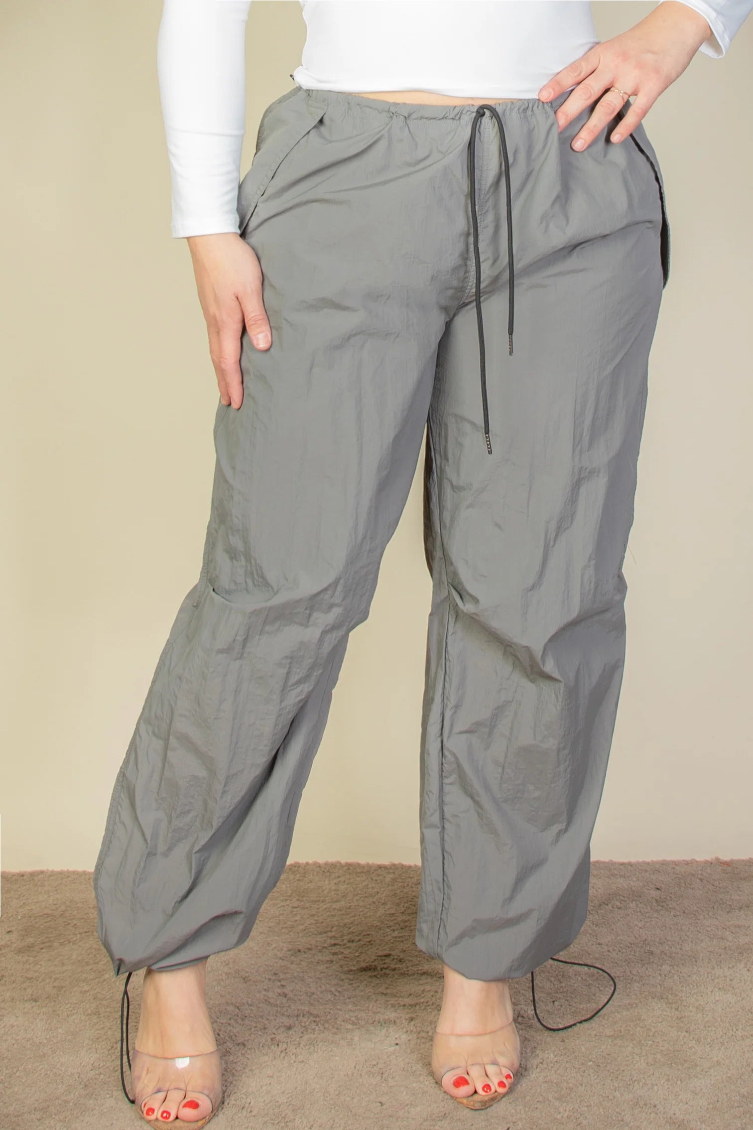 Plus Size Drawstring Waist Parachute Pants - Body By J'ne