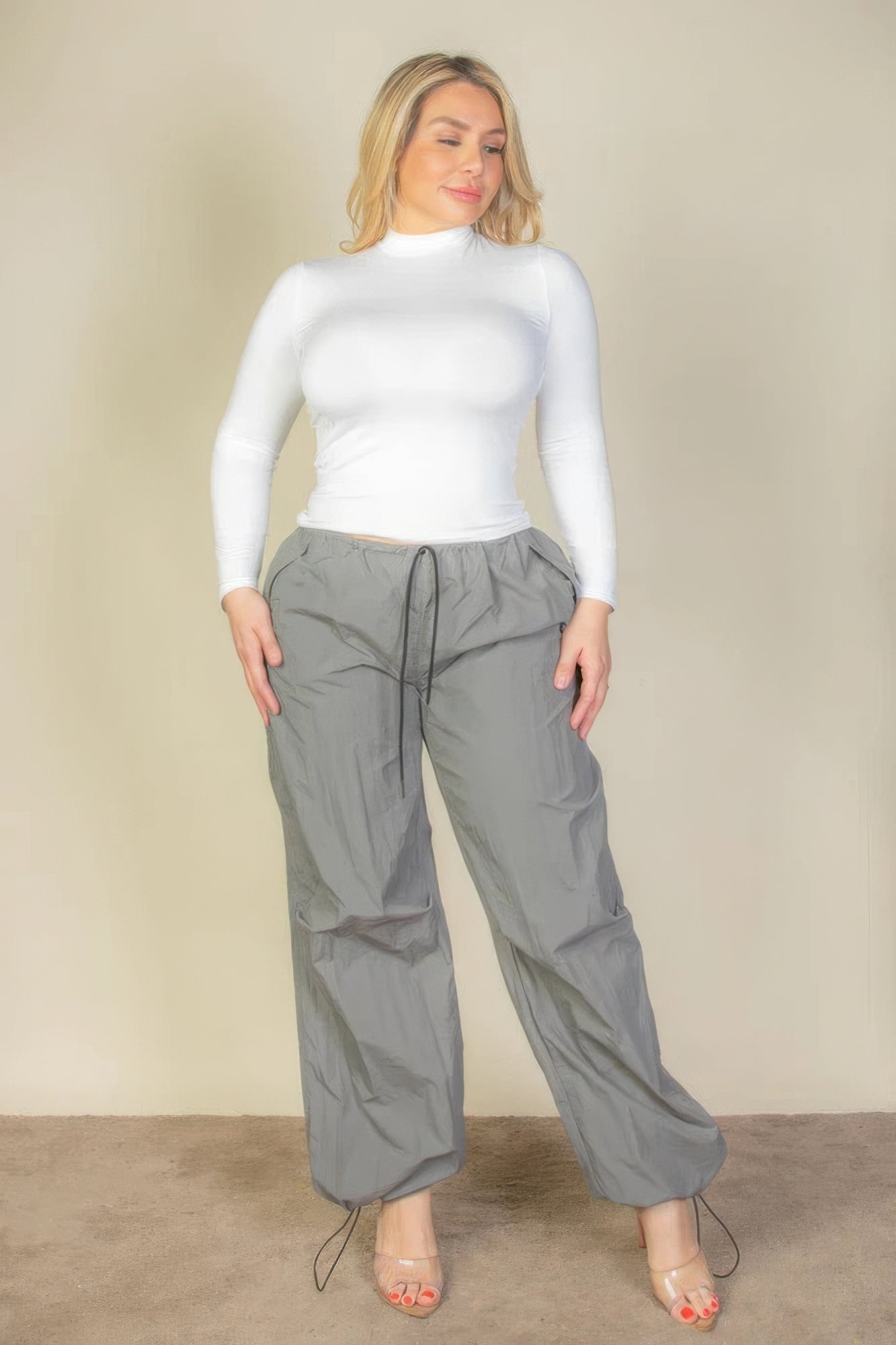 Plus Size Drawstring Waist Parachute Pants - Body By J'ne