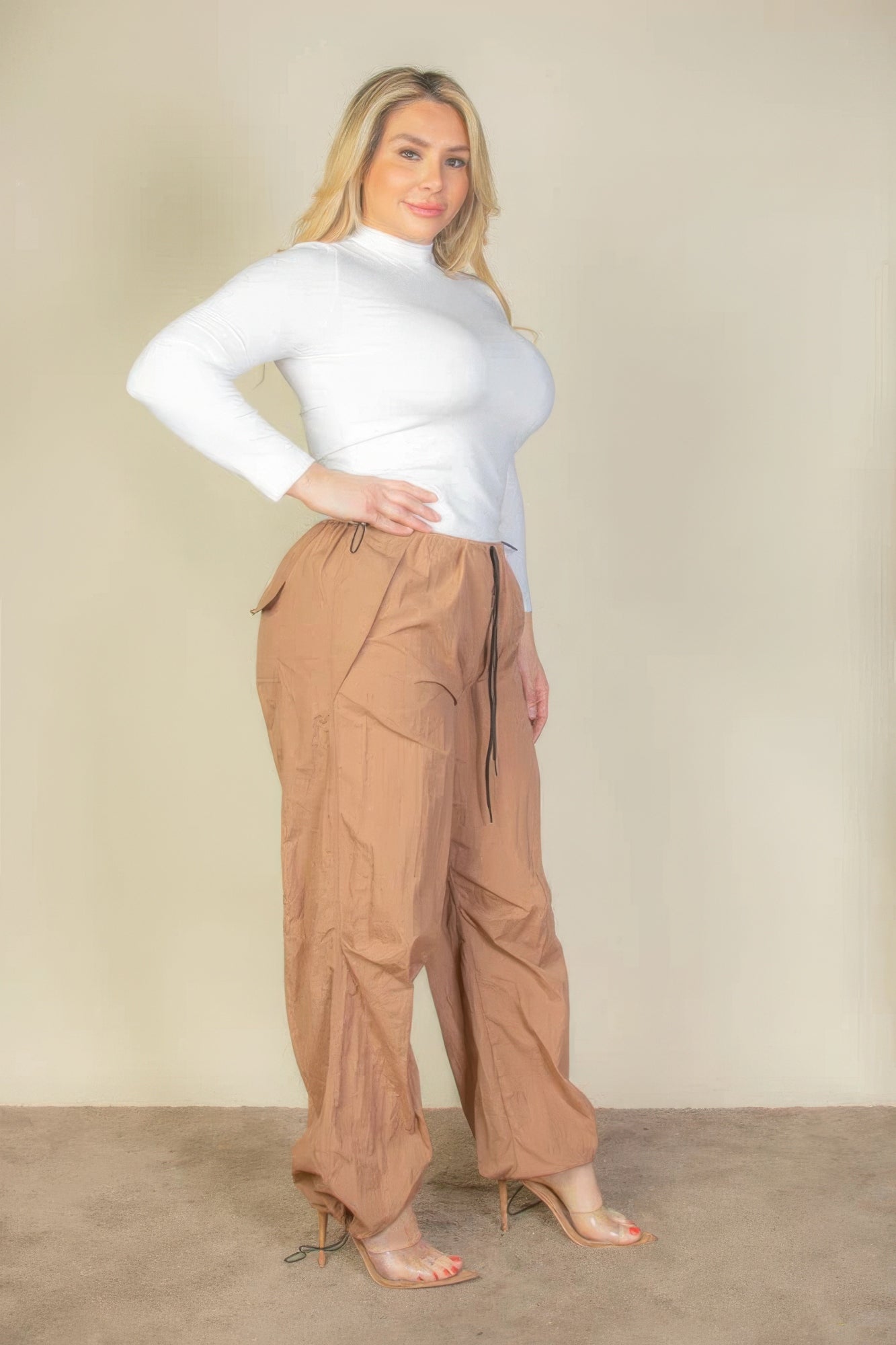 Plus Size Drawstring Waist Parachute Pants - Body By J'ne