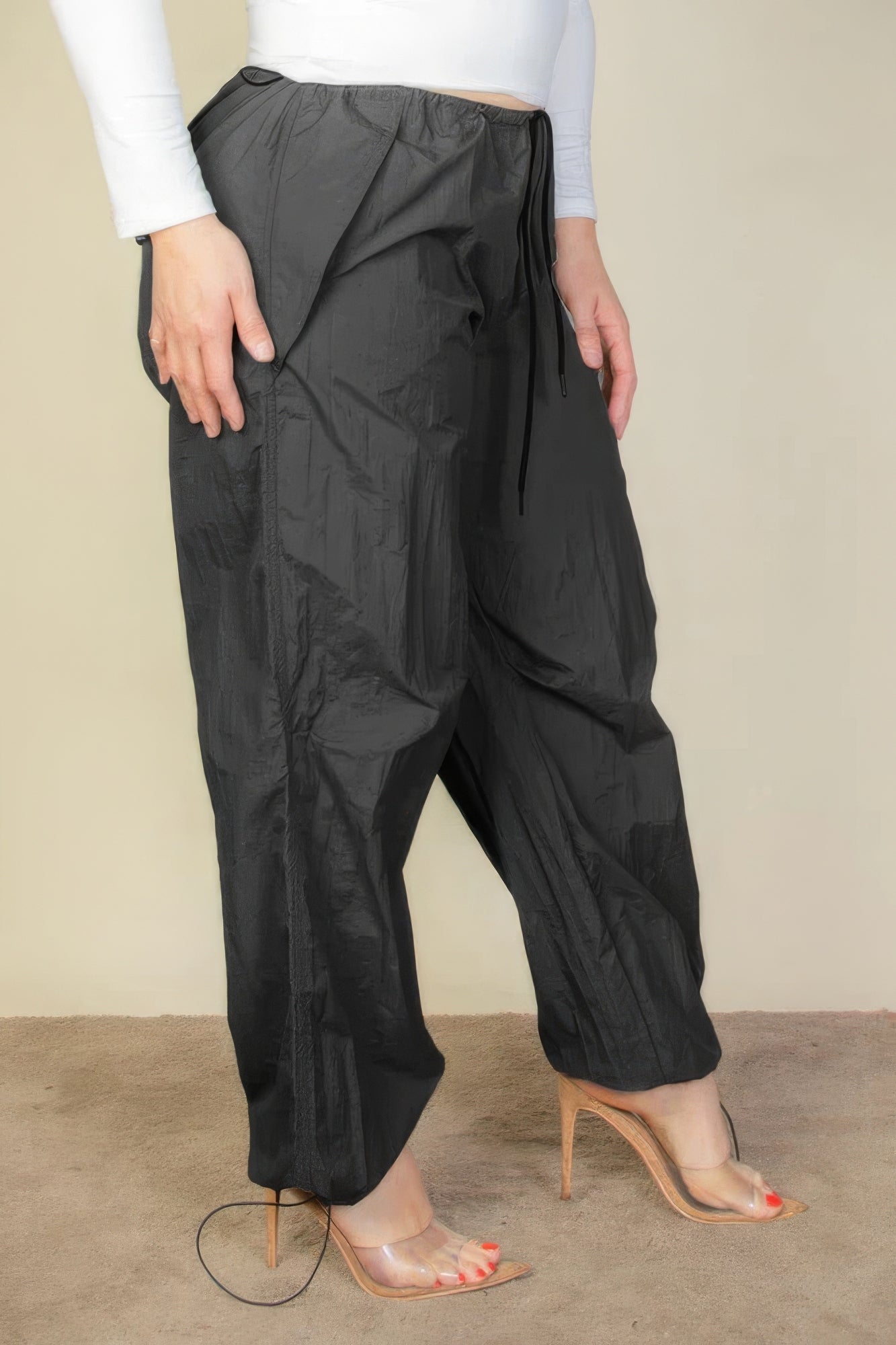 Plus Size Drawstring Waist Parachute Pants - Body By J'ne