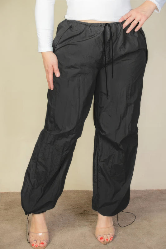 Plus Size Drawstring Waist Parachute Pants - Body By J'ne