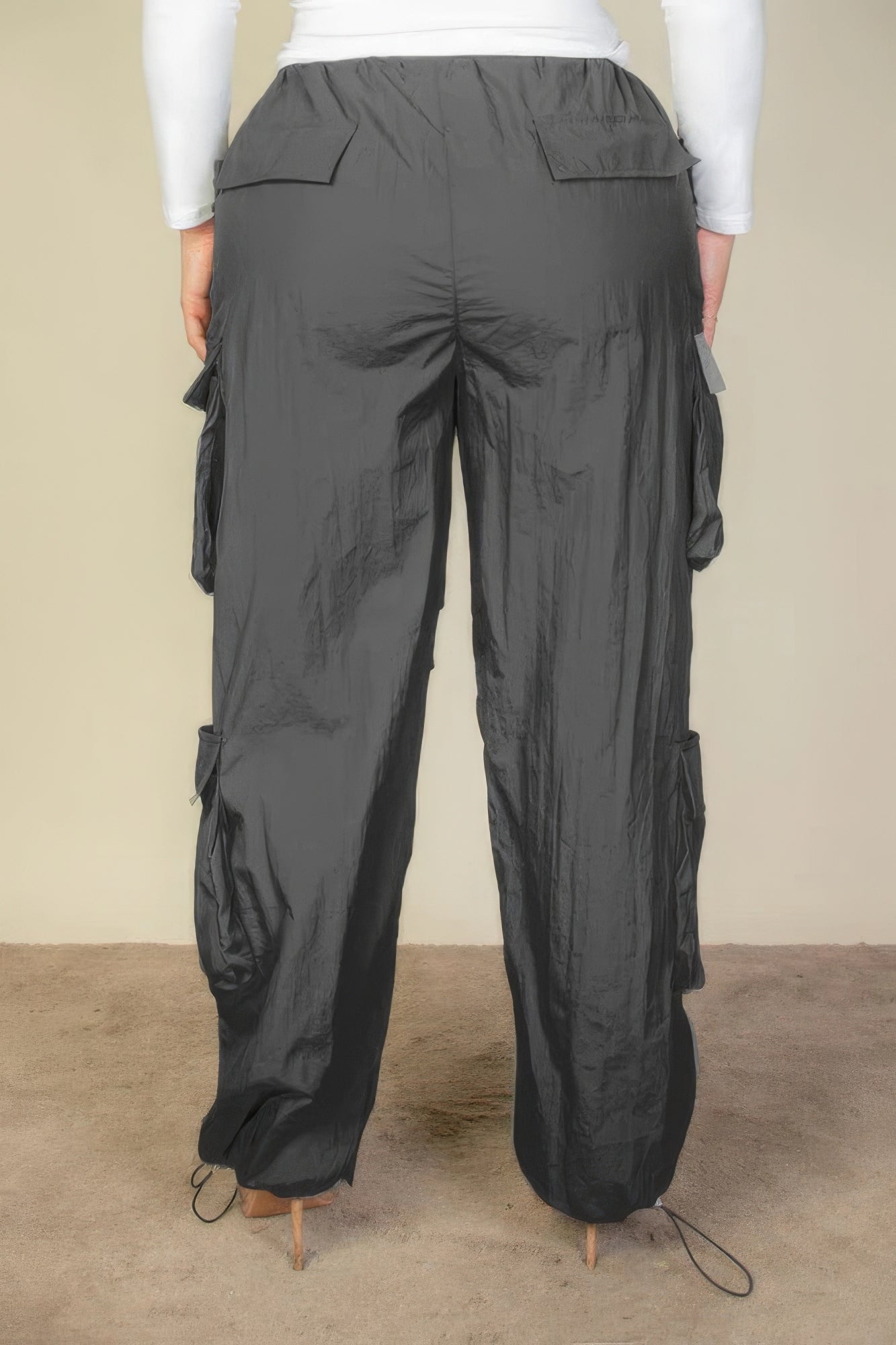 Plus Size Flap Pockets Drawstring Ruched Parachute Pants - Body By J'ne