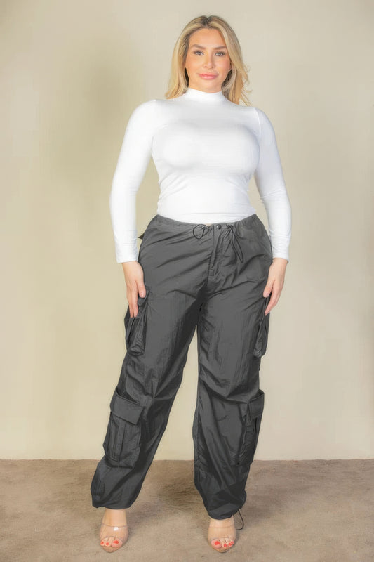 Plus Size Flap Pockets Drawstring Ruched Parachute Pants - Body By J'ne