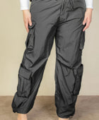 Plus Size Flap Pockets Drawstring Ruched Parachute Pants - Body By J'ne