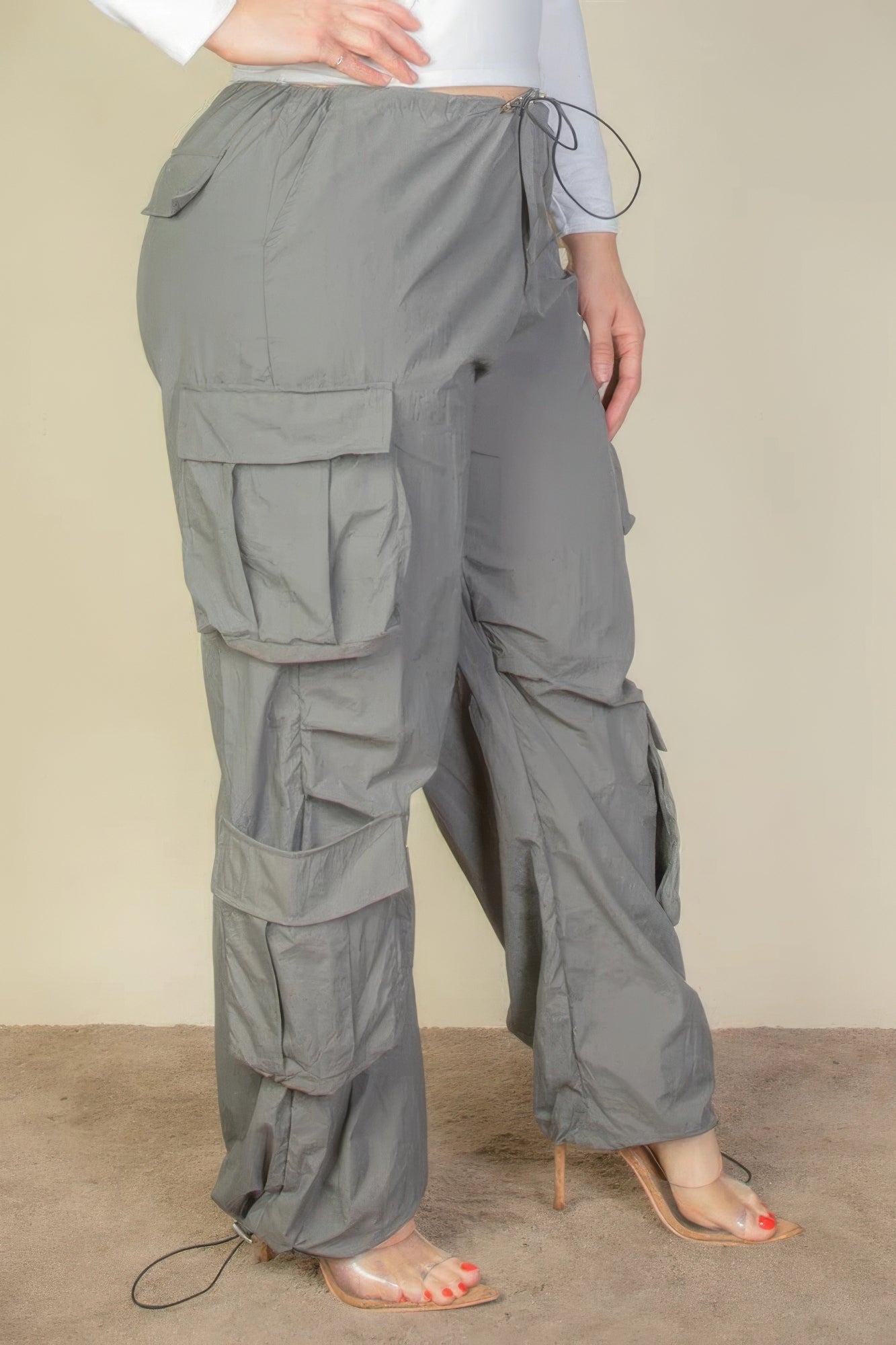 Plus Size Flap Pockets Drawstring Ruched Parachute Pants - Body By J'ne