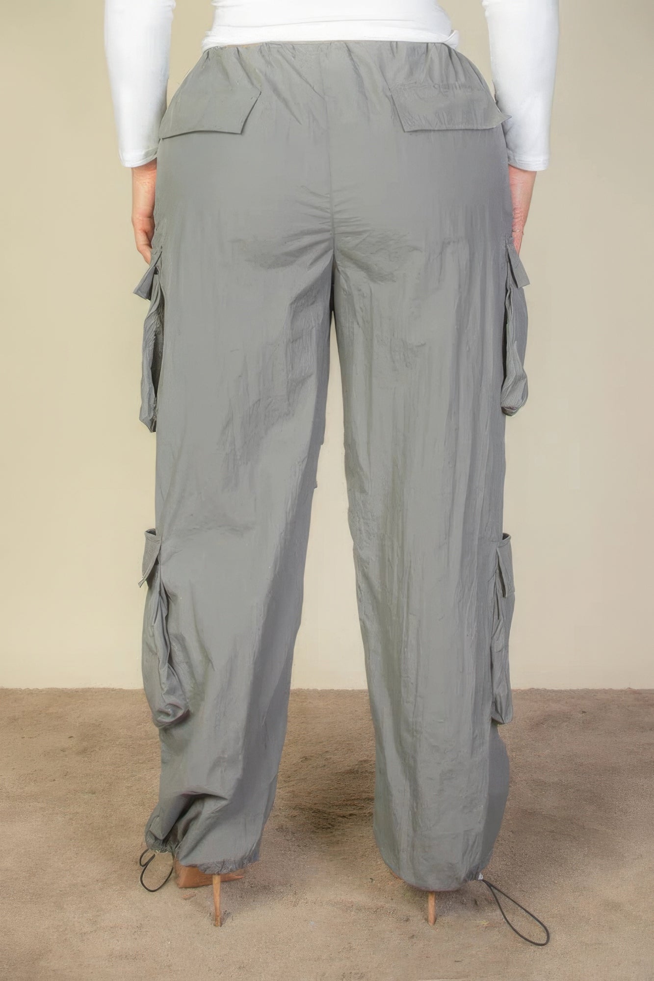 Plus Size Flap Pockets Drawstring Ruched Parachute Pants - Body By J'ne