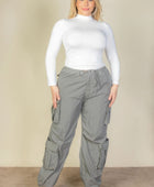 Plus Size Flap Pockets Drawstring Ruched Parachute Pants - Body By J'ne