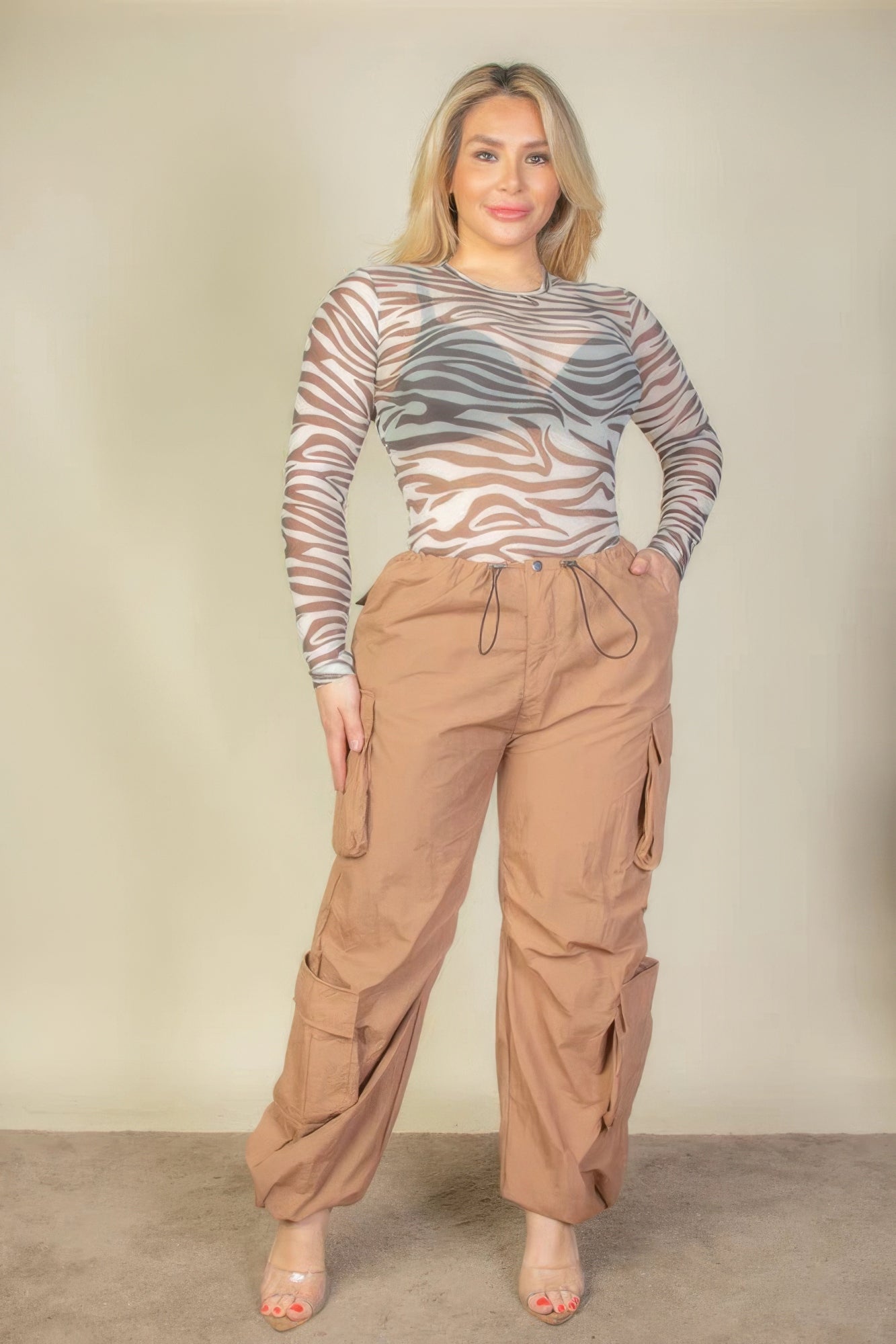 Plus Size Flap Pockets Drawstring Ruched Parachute Pants - Body By J'ne