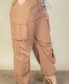 Plus Size Flap Pockets Drawstring Ruched Parachute Pants - Body By J'ne