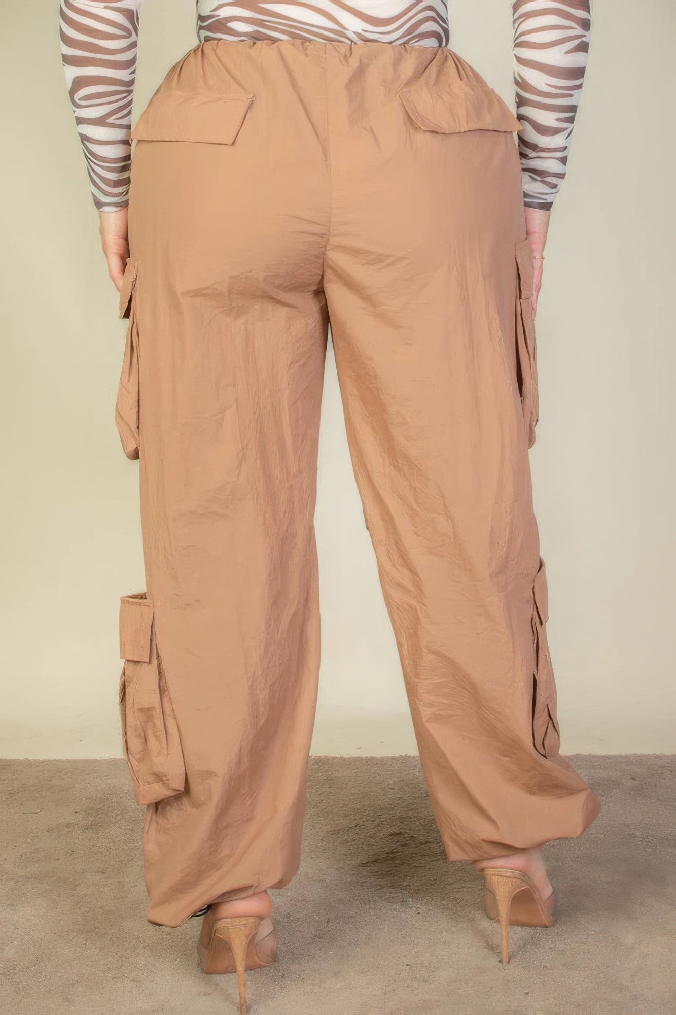 Plus Size Flap Pockets Drawstring Ruched Parachute Pants - Body By J'ne