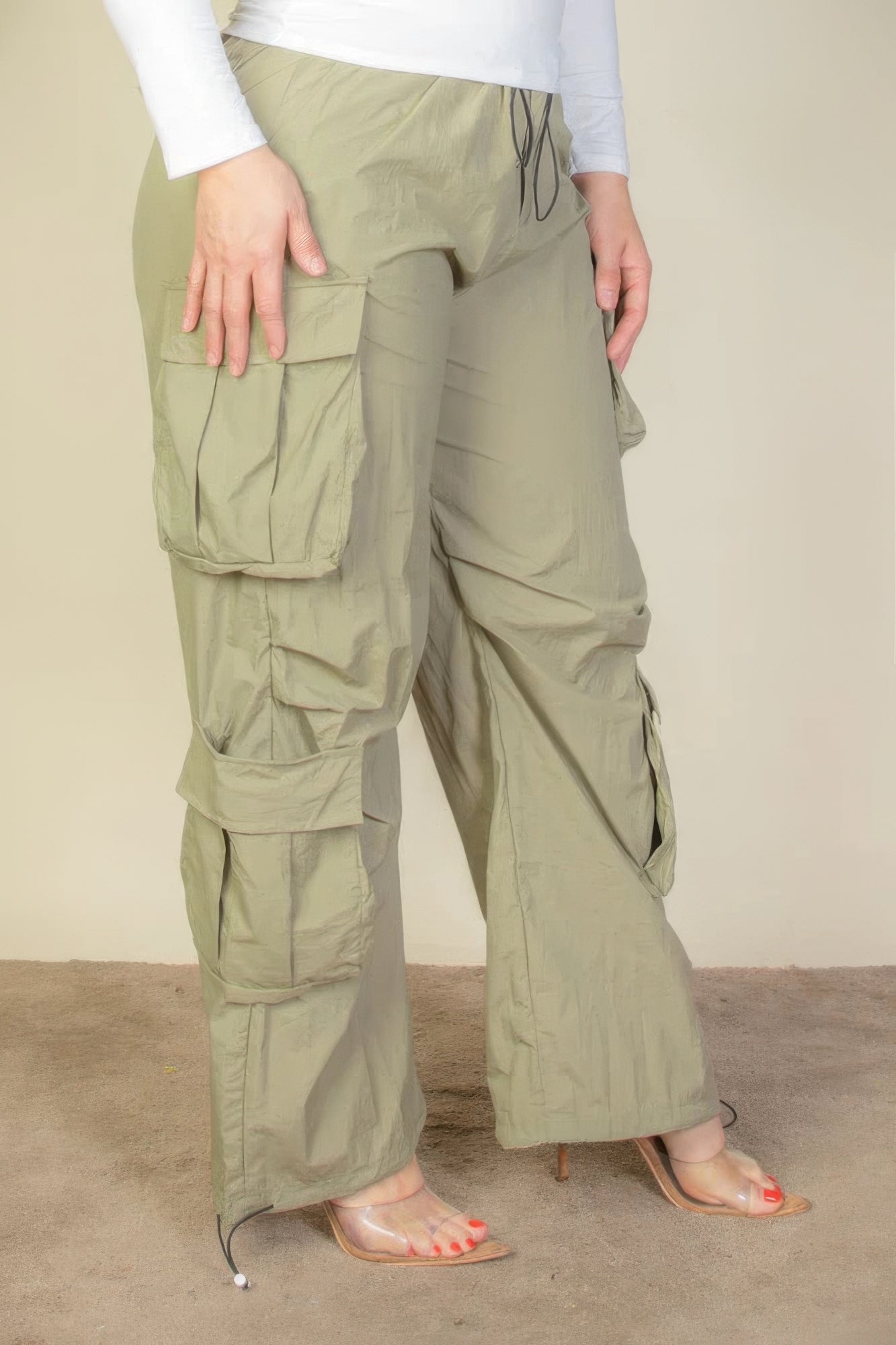 Plus Size Flap Pockets Drawstring Ruched Parachute Pants - Body By J'ne