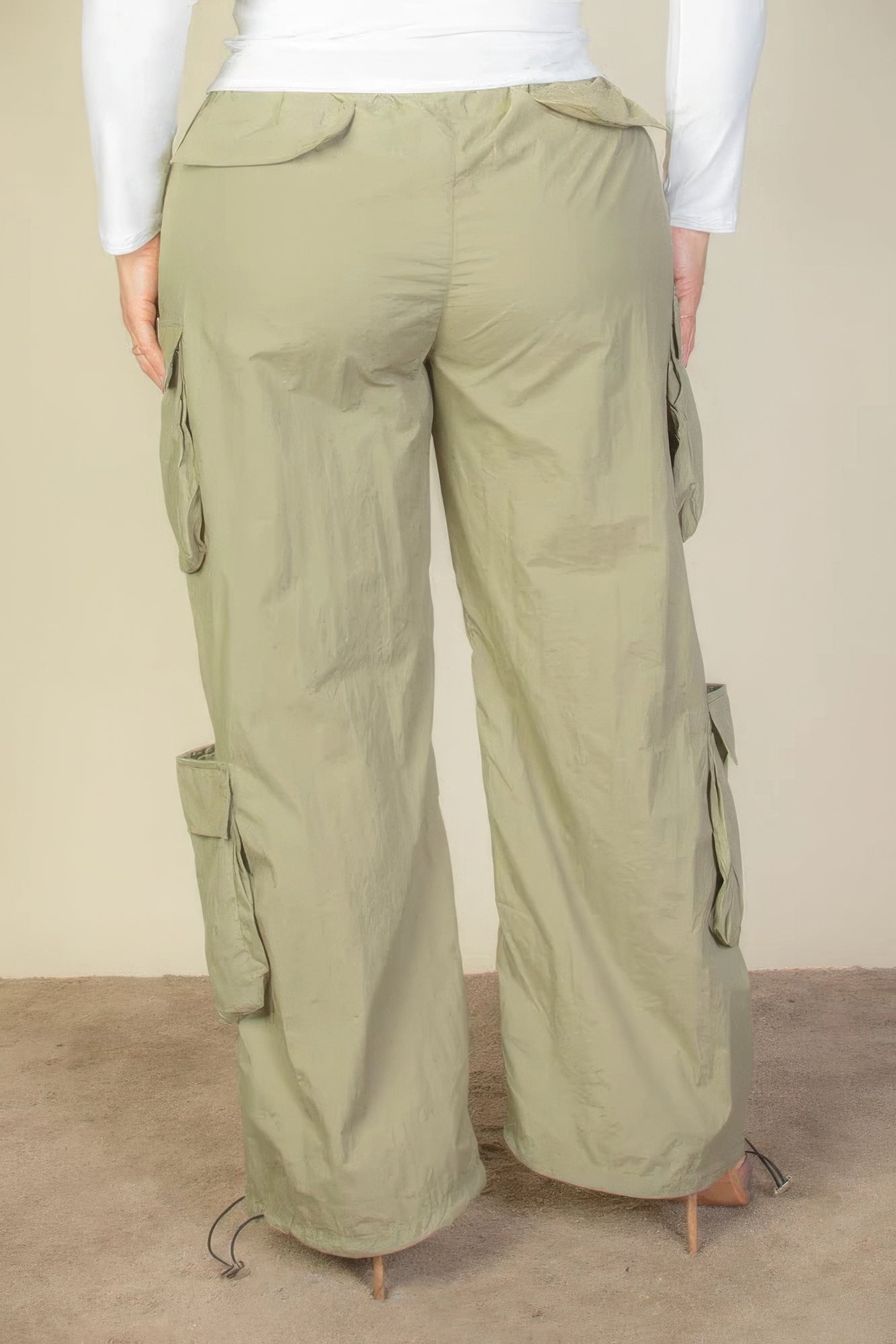 Plus Size Flap Pockets Drawstring Ruched Parachute Pants - Body By J'ne