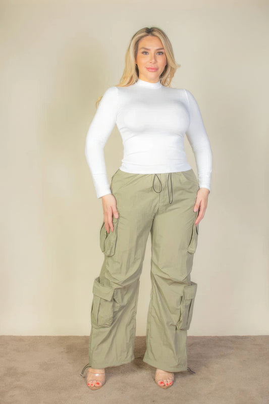 Plus Size Flap Pockets Drawstring Ruched Parachute Pants - Body By J'ne