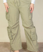 Plus Size Flap Pockets Drawstring Ruched Parachute Pants - Body By J'ne