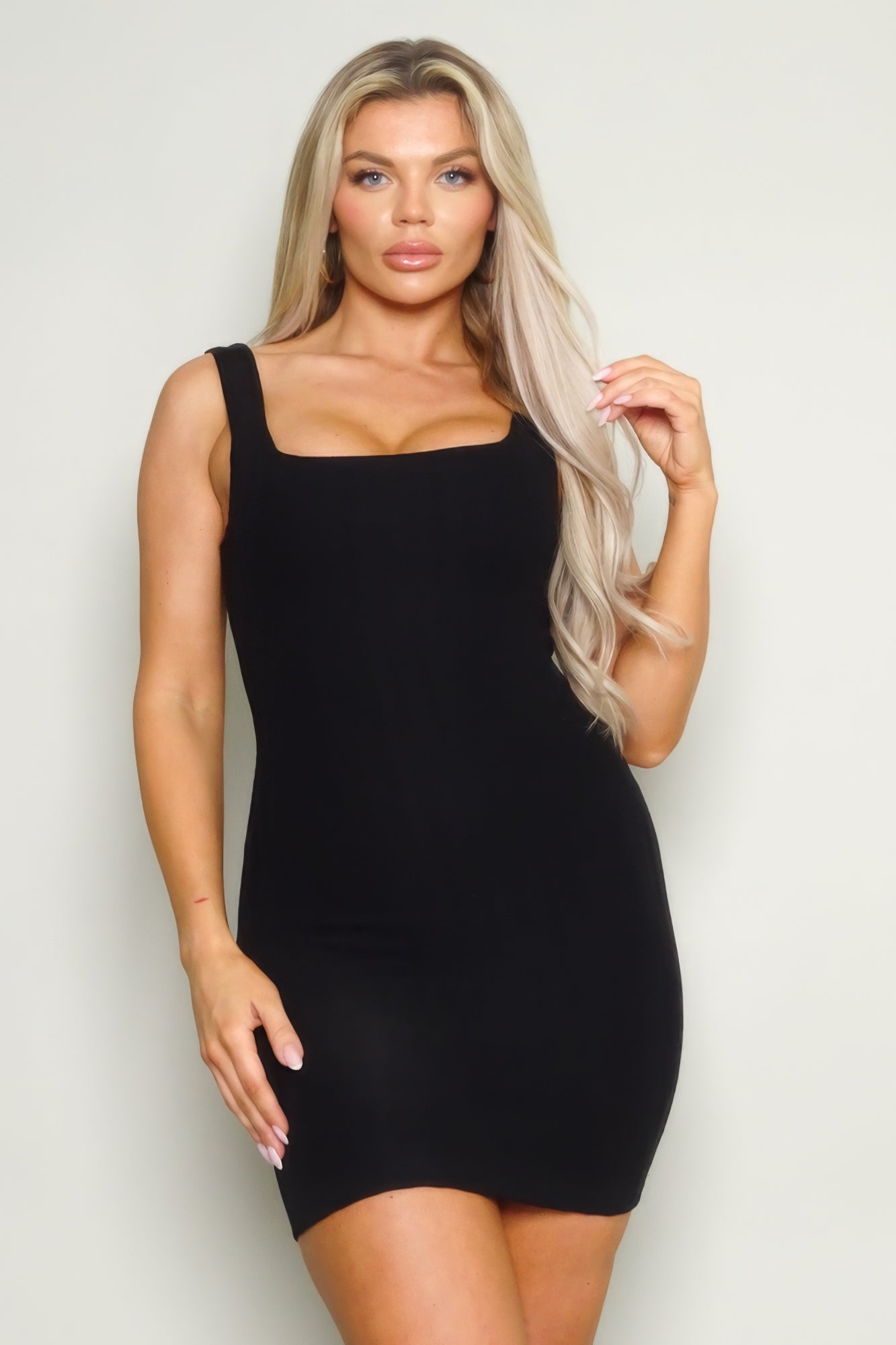 Sleeveless Square Neck Knit Mini Dress - Body By J'ne