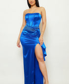 Satin Tubetop Pleated Fold Maxi Dress