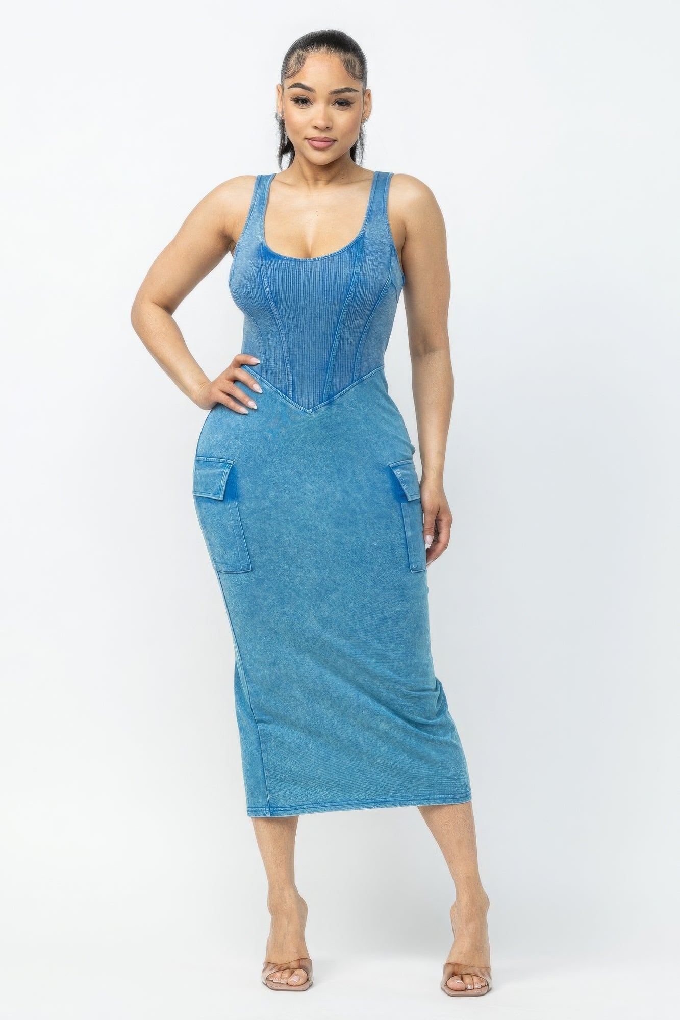 Acid Washed Cargo Midi Dress - Body By J'ne