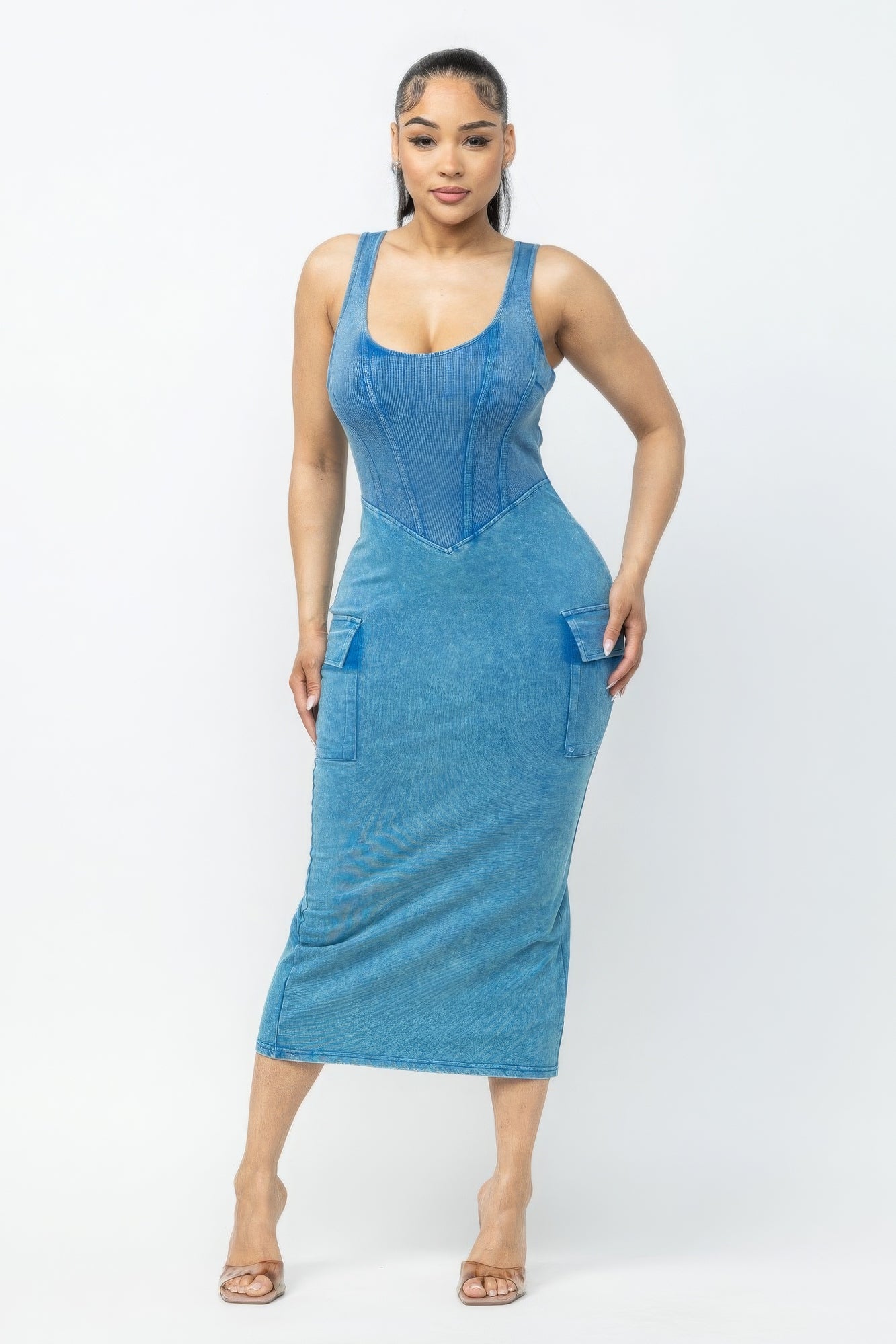Acid Washed Cargo Midi Dress - Body By J'ne