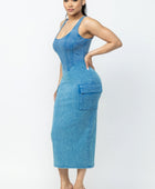 Acid Washed Cargo Midi Dress