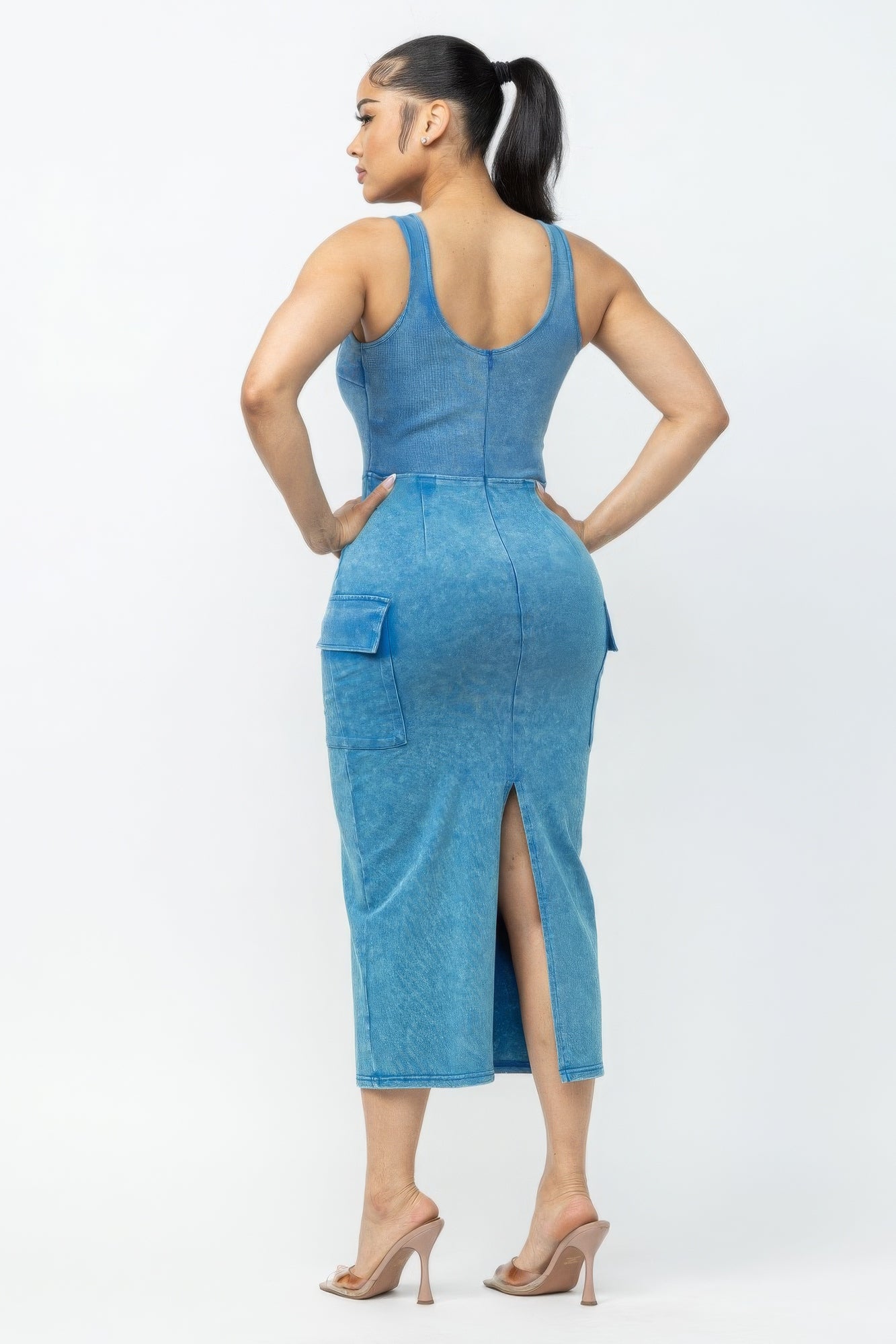 Acid Washed Cargo Midi Dress - Body By J'ne