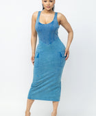 Acid Washed Cargo Midi Dress