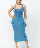 Acid Washed Cargo Midi Dress