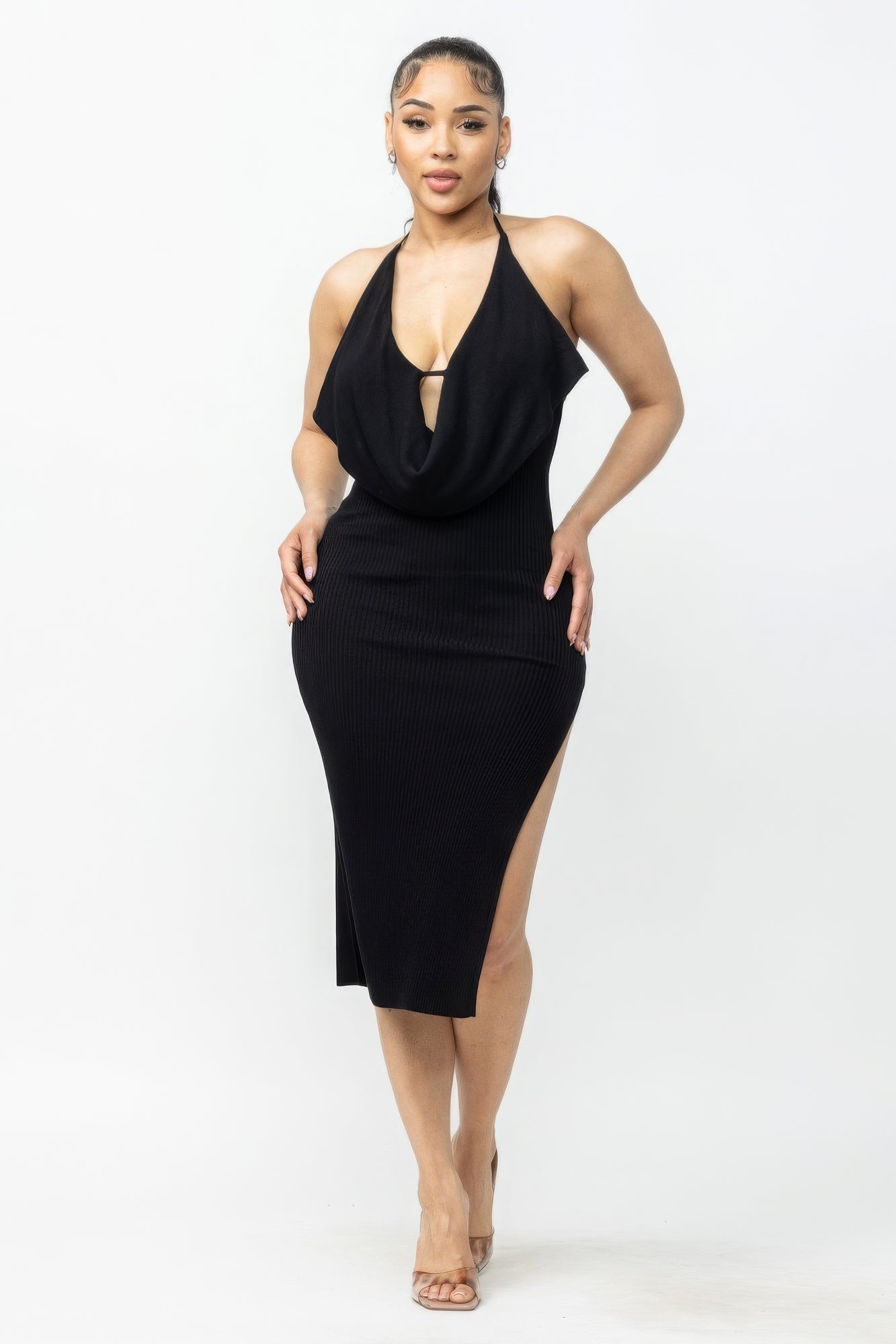 Tie Halter Drape Neck Midi Dress - Body By J'ne
