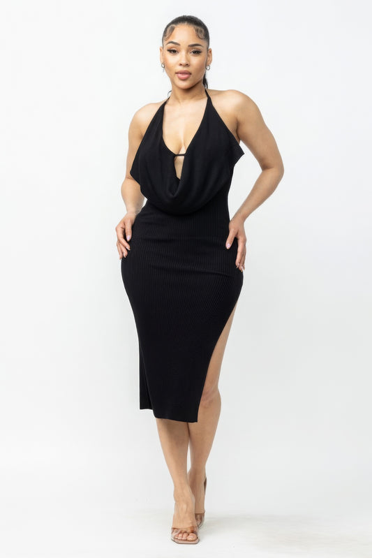 Tie Halter Drape Neck Midi Dress - Body By J'ne