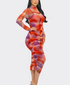 Summer Heat Print Mesh Ruched Midi Dress