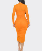 Solid Mesh Ruched Midi Dress