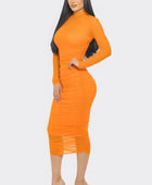 Solid Mesh Ruched Midi Dress