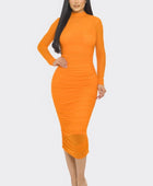 Solid Mesh Ruched Midi Dress