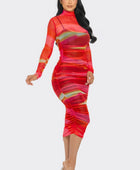 Glitch Print Mesh Ruched Midi Dress