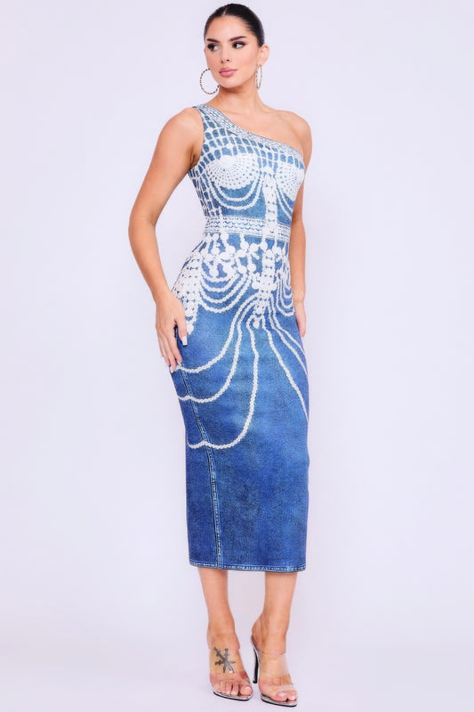 Chandelier Denim Print Dress - Body By J'ne