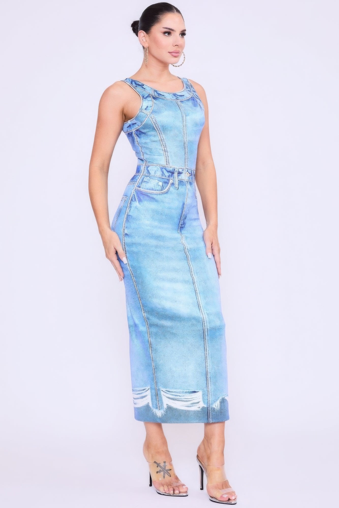 Versatile Denim Print Midi Dress - Body By J'ne