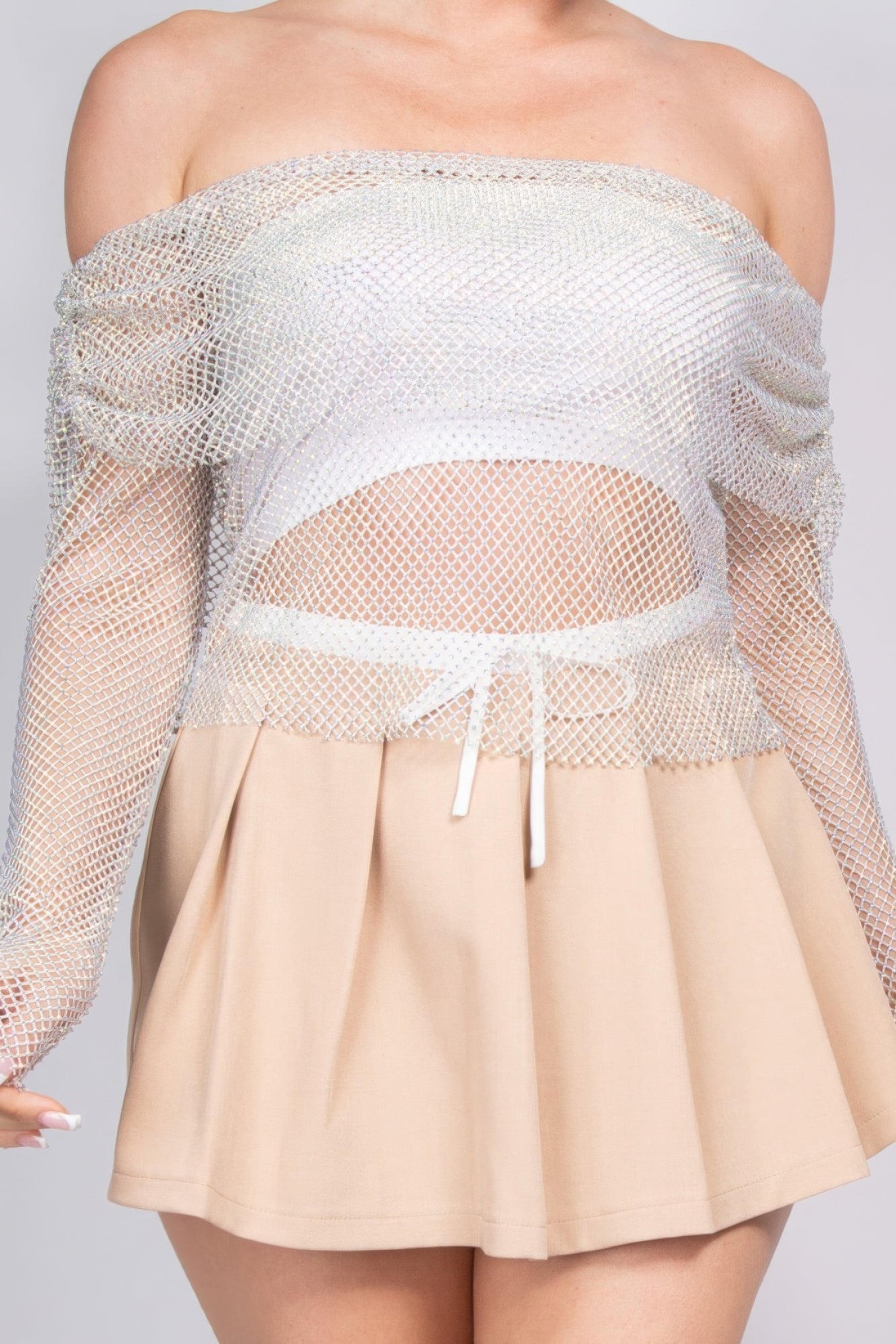 Shirred Off-shoulder Fishnet Top - Body By J'ne