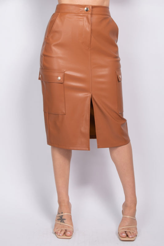 Faux Leather High-rise Cargo Skirt - Body By J'ne